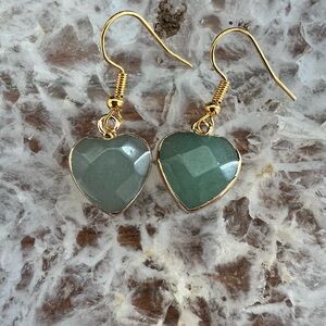 Green and Gold Heart-Shaped Earrings with Faceted Aventurine Stones